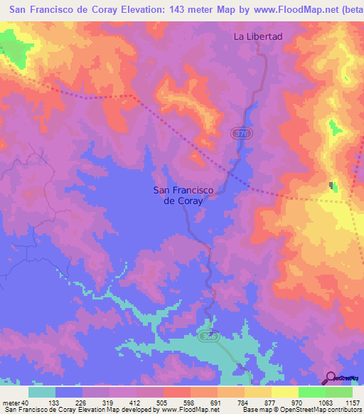 San Francisco de Coray,Honduras Elevation Map