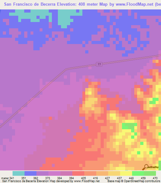 San Francisco de Becerra,Honduras Elevation Map