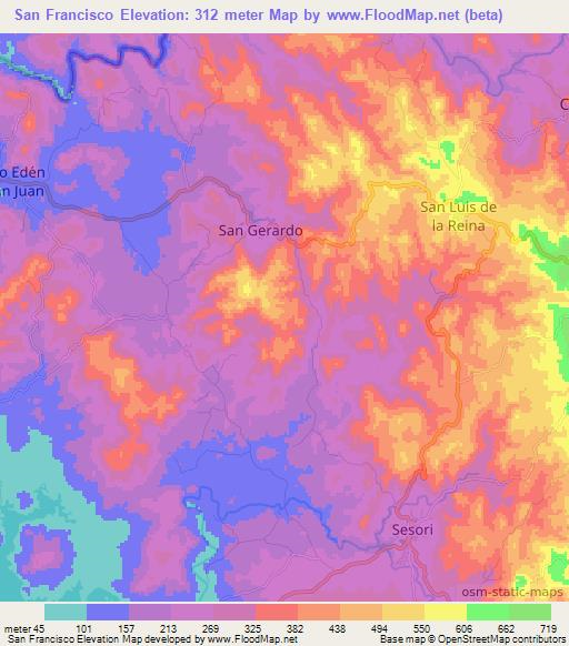 San Francisco,Honduras Elevation Map
