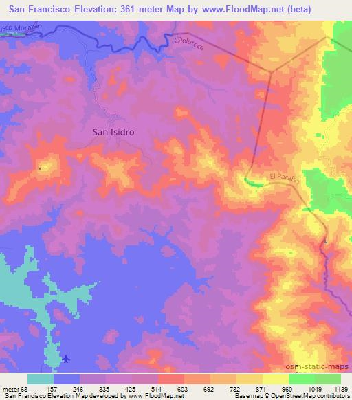 San Francisco,Honduras Elevation Map