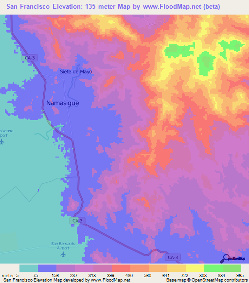San Francisco,Honduras Elevation Map