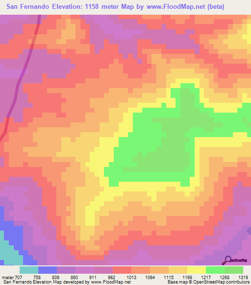 San Fernando,Honduras Elevation Map