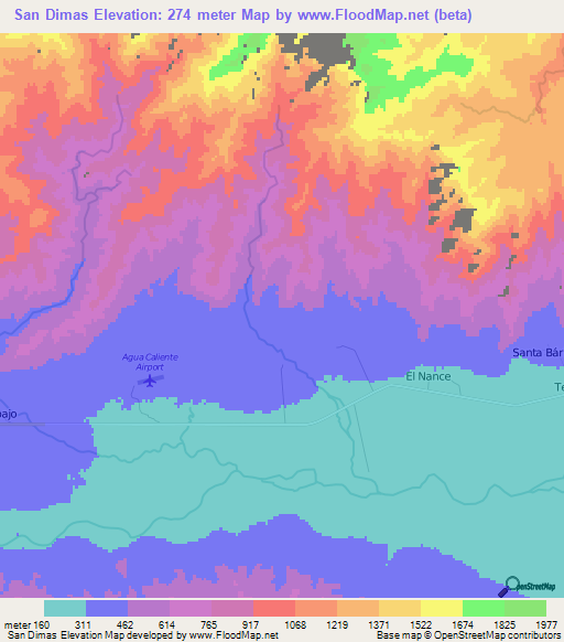 San Dimas,Honduras Elevation Map