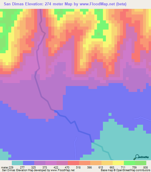 San Dimas,Honduras Elevation Map
