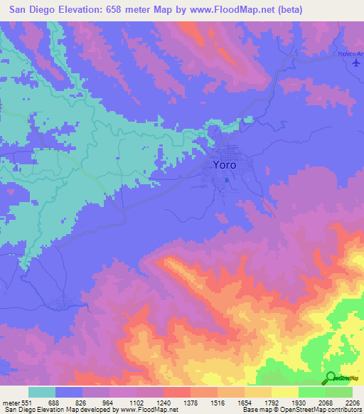 San Diego,Honduras Elevation Map