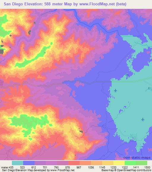 San Diego,Honduras Elevation Map