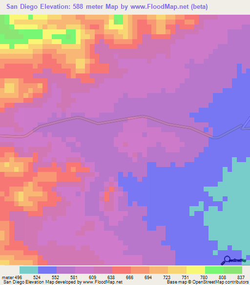 San Diego,Honduras Elevation Map