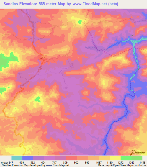 Sandias,Honduras Elevation Map