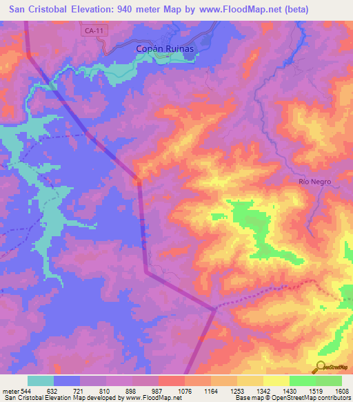 San Cristobal,Honduras Elevation Map