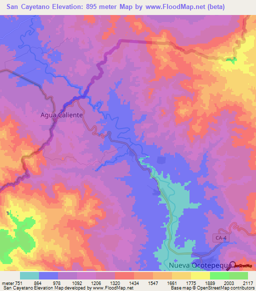 San Cayetano,Honduras Elevation Map