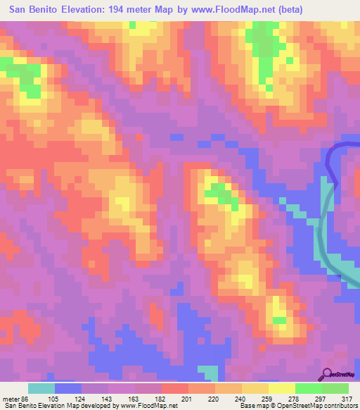 San Benito,Honduras Elevation Map