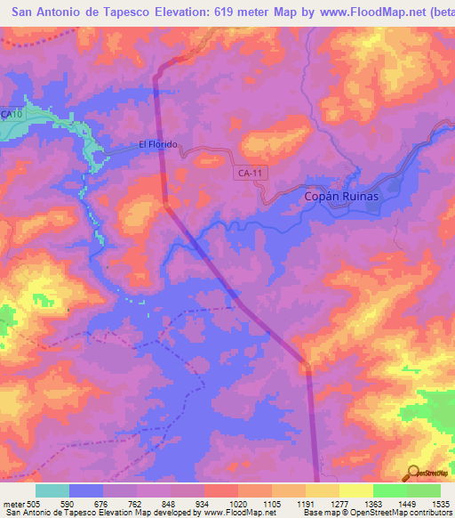 San Antonio de Tapesco,Honduras Elevation Map