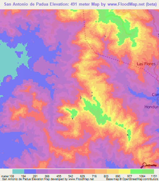 San Antonio de Padua,Honduras Elevation Map