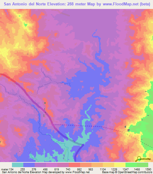 San Antonio del Norte,Honduras Elevation Map