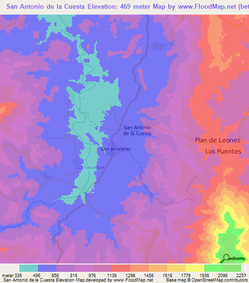 San Antonio de la Cuesta,Honduras Elevation Map