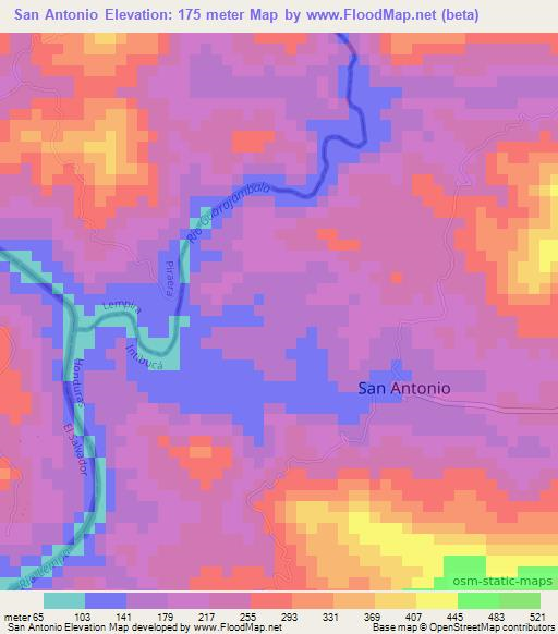 San Antonio,Honduras Elevation Map