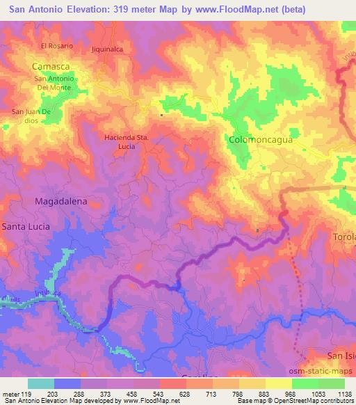 San Antonio,Honduras Elevation Map