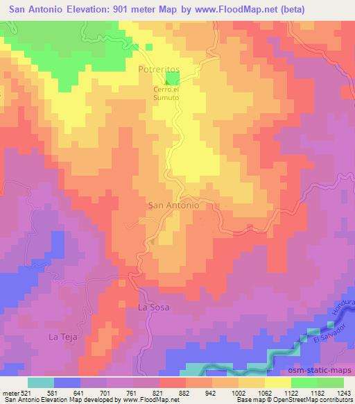 San Antonio,Honduras Elevation Map
