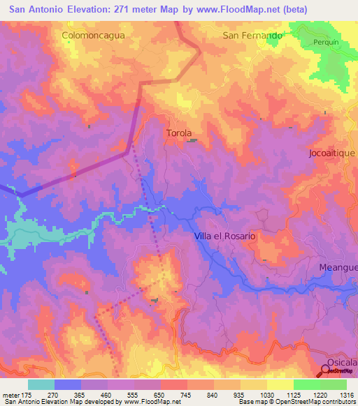 San Antonio,Honduras Elevation Map