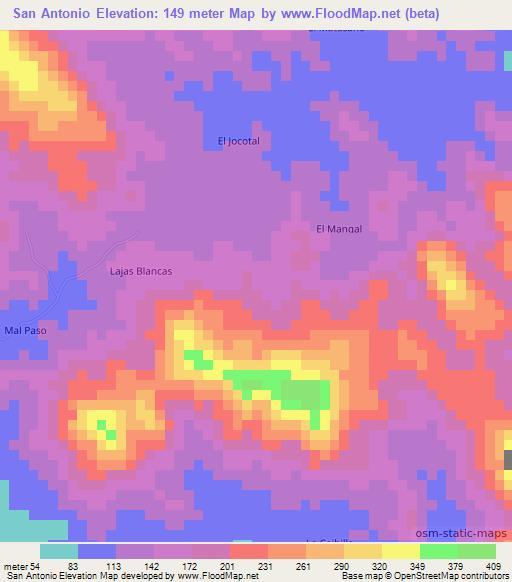 San Antonio,Honduras Elevation Map