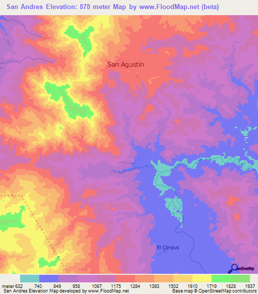 San Andres,Honduras Elevation Map