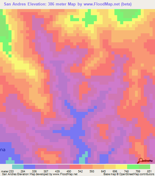 San Andres,Honduras Elevation Map