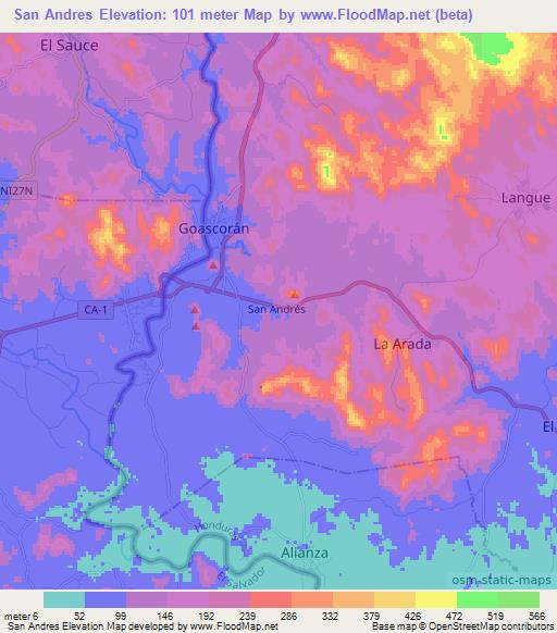 San Andres,Honduras Elevation Map