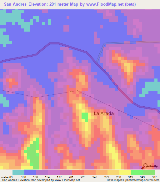 San Andres,Honduras Elevation Map