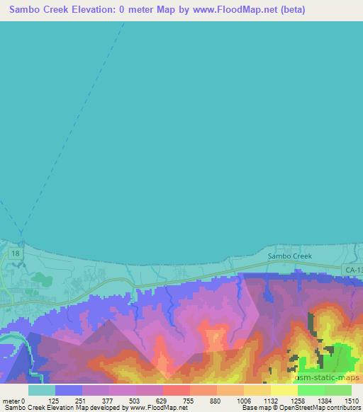 Sambo Creek,Honduras Elevation Map