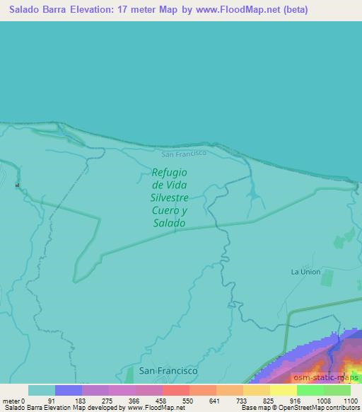 Salado Barra,Honduras Elevation Map