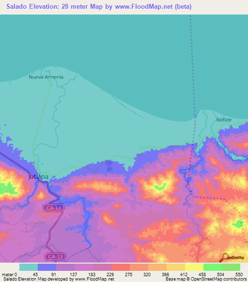 Salado,Honduras Elevation Map