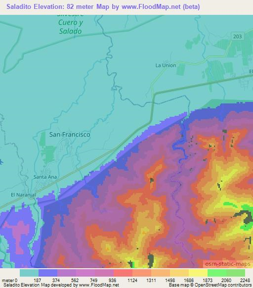 Saladito,Honduras Elevation Map