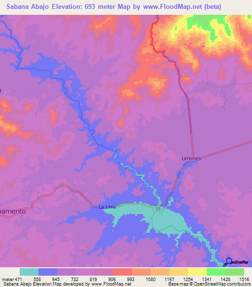 Sabana Abajo,Honduras Elevation Map