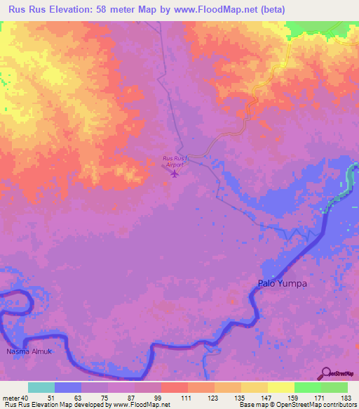 Rus Rus,Honduras Elevation Map