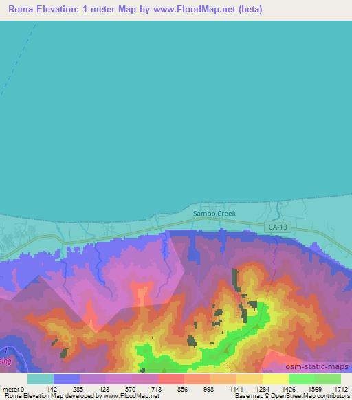 Roma,Honduras Elevation Map