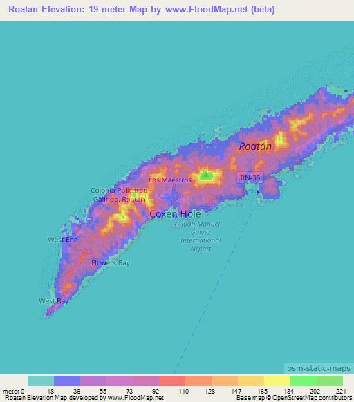 Roatan,Honduras Elevation Map