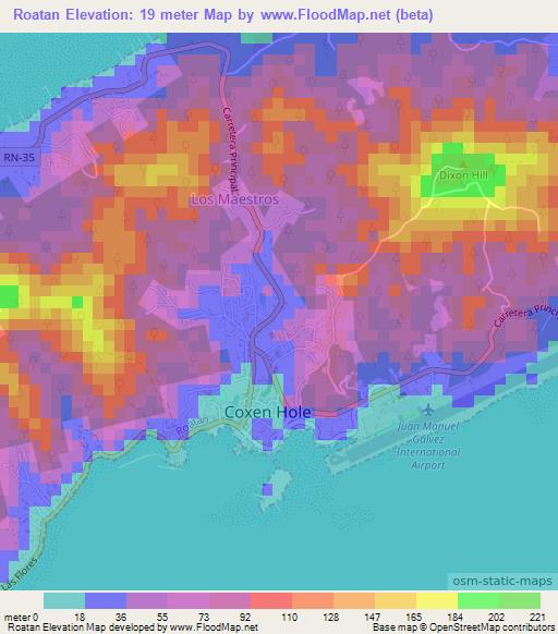 Roatan,Honduras Elevation Map