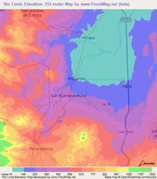 Rio Lindo,Honduras Elevation Map