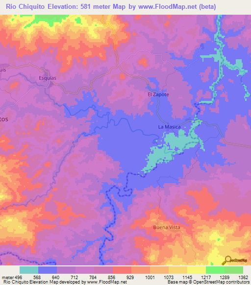 Rio Chiquito,Honduras Elevation Map
