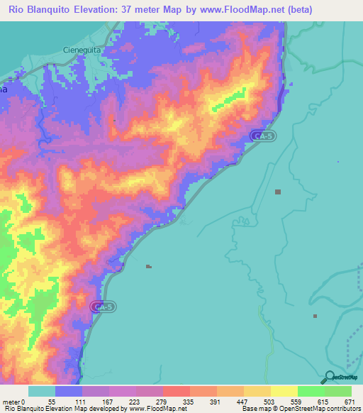 Rio Blanquito,Honduras Elevation Map