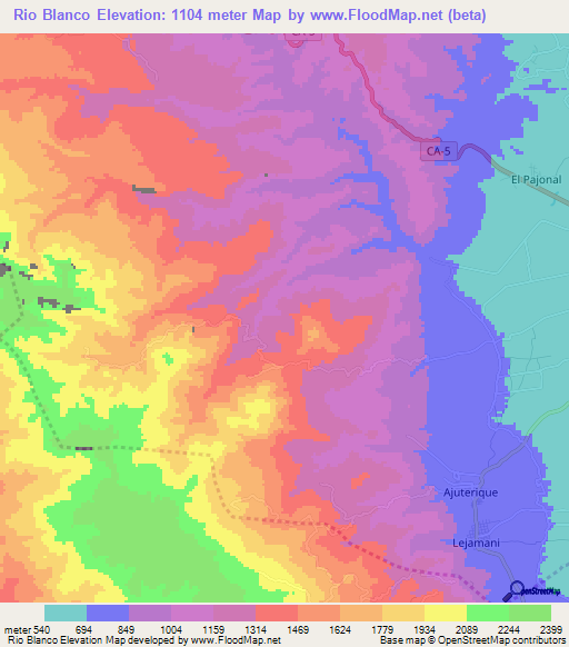 Rio Blanco,Honduras Elevation Map
