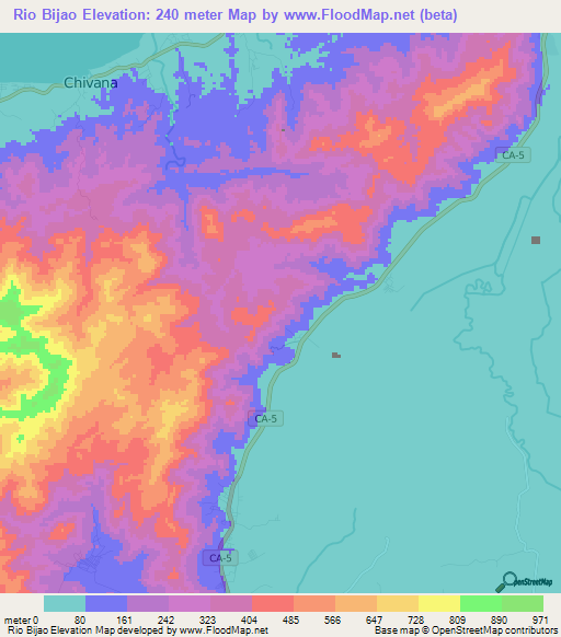 Rio Bijao,Honduras Elevation Map