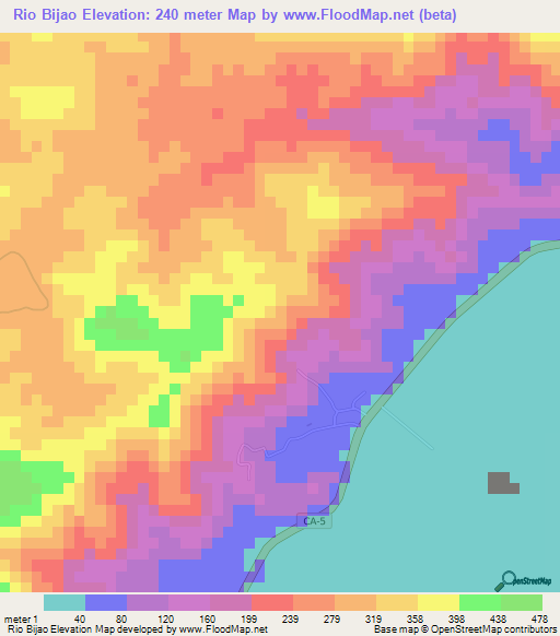 Rio Bijao,Honduras Elevation Map