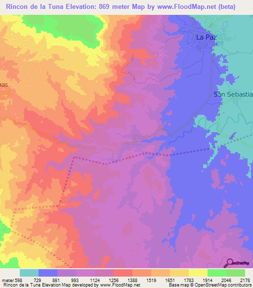 Rincon de la Tuna,Honduras Elevation Map
