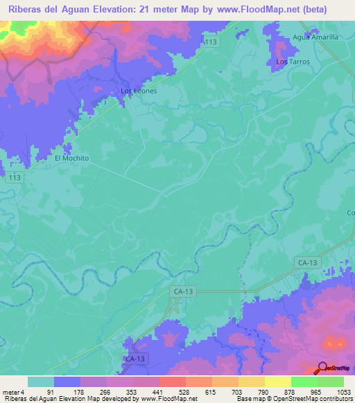 Riberas del Aguan,Honduras Elevation Map