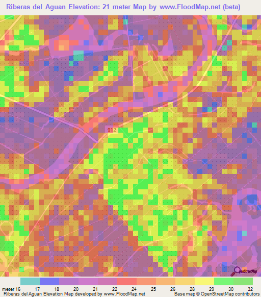 Riberas del Aguan,Honduras Elevation Map