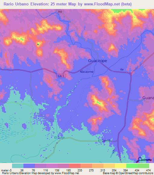 Rario Urbano,Honduras Elevation Map
