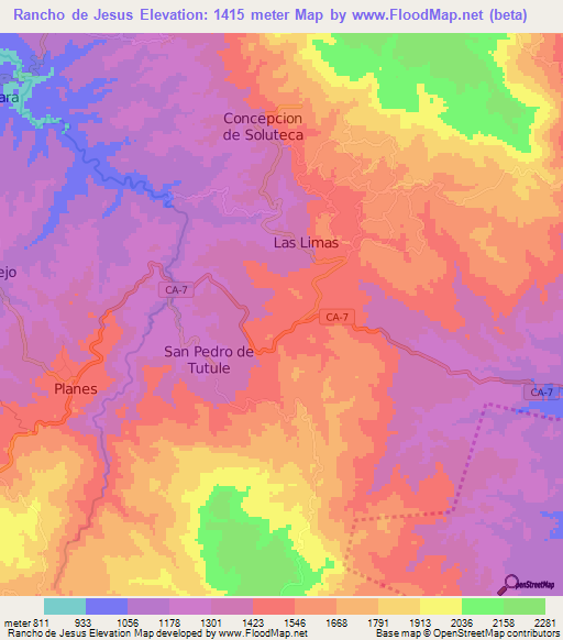 Rancho de Jesus,Honduras Elevation Map