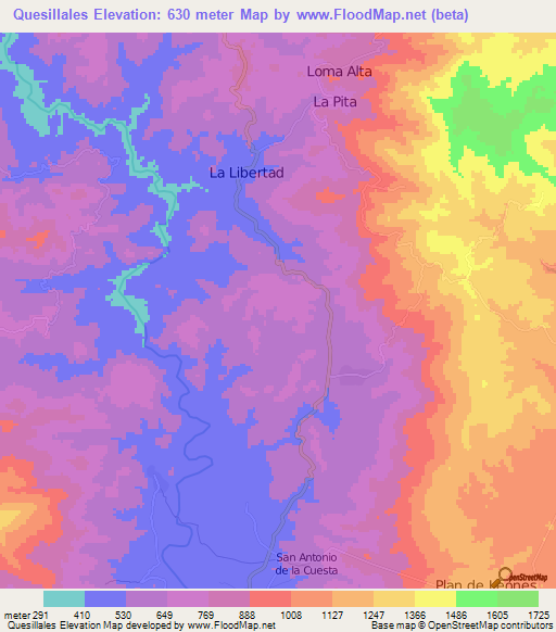 Quesillales,Honduras Elevation Map