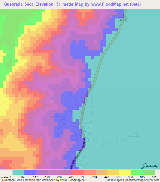 Quebrada Seca,Honduras Elevation Map
